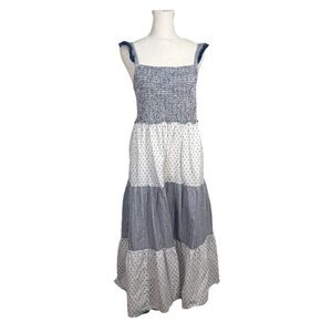 J.CREW Factory Smocked Ruffle Strap Tiered Midi Dress M 100% Cotton Sleeveless